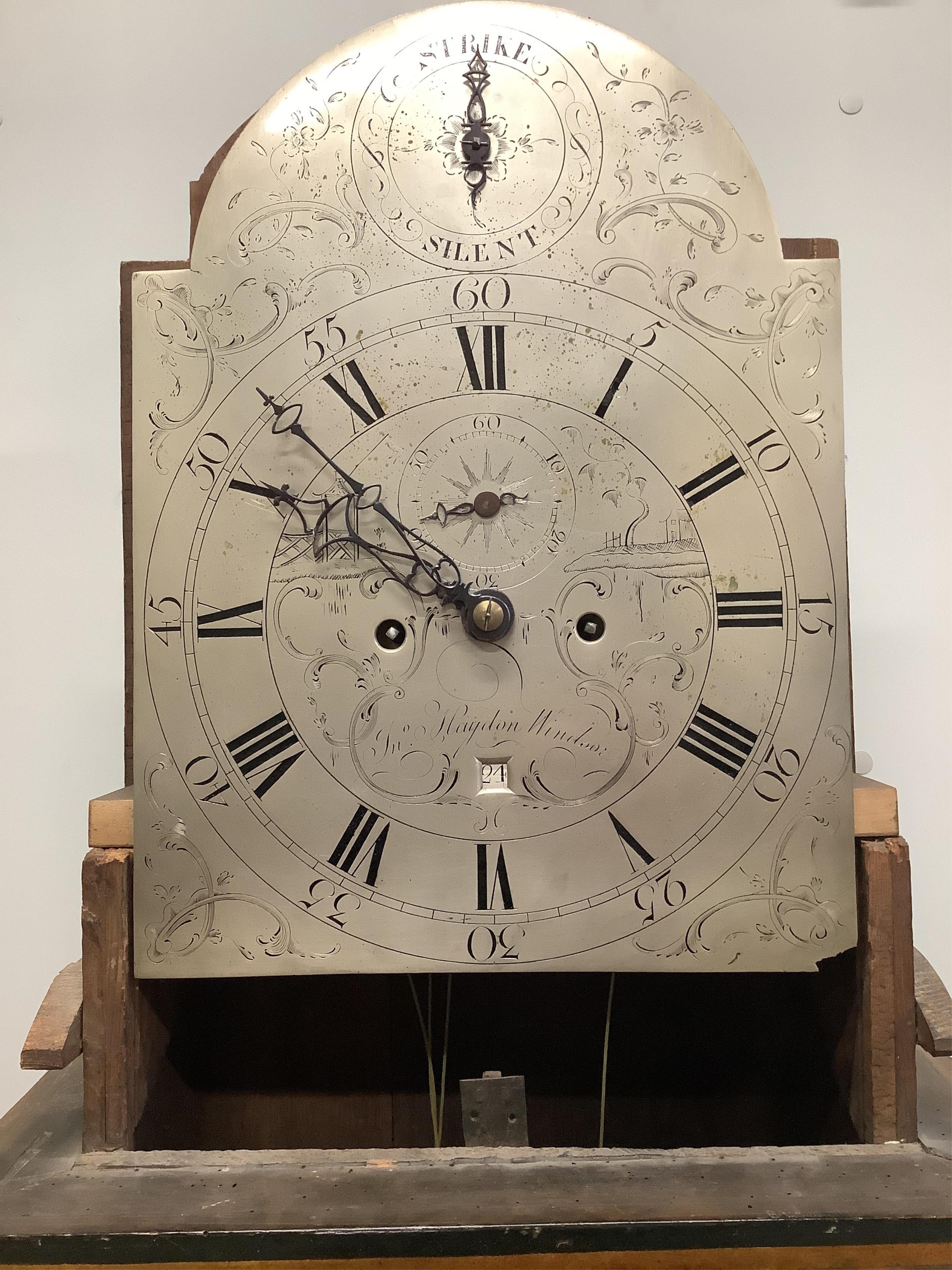 A chinoiserie lacquered eight day longcase clock, Jno. Haydon Windsor, height 222cm. Condition - fair to good